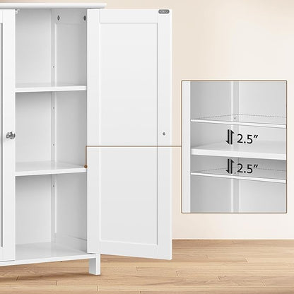 Yaheetech Bathroom Floor Cabinet, Modern Storage Freestanding Organizer Cabinet with Adjustable Shelves & Double Doors, 3-Tier Home Living Room Furniture, White