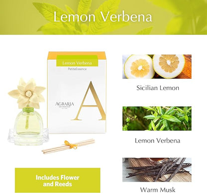 AGRARIA Lemon Verbena Scented PetiteEssence Diffuser, 1.7 Ounces with Reeds and a Flower