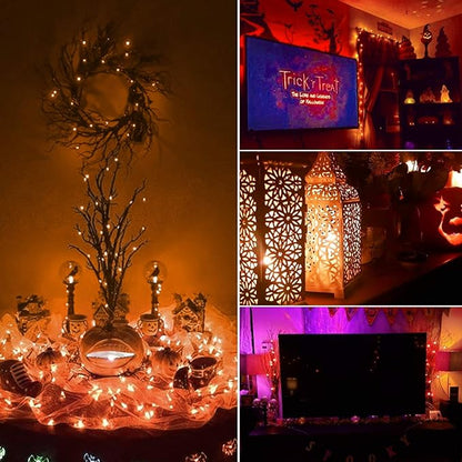 Halloween Orange Fairy String Lights: 12 Pack 7 Ft 20 LED Battery Operated Firefly Lights on Black Wire Starry Moon Lights for DIY Party Bedroom Patio