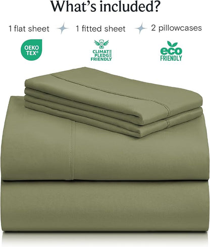LuxClub 4 PC Full Sheet Set, Breathable Luxury Bed Sheets, Deep Pockets Wrinkle Free Cooling Bed Sheets Machine Washable Hotel Bedding Silky Soft - Olive Full