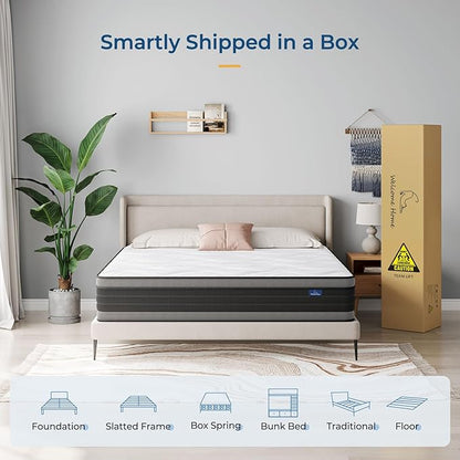 Vesgantti Full Mattress, 10 Inch Hybrid Full Size Mattress with Memory Foam and Individually Pocket Spring, Pressure Relief and Supportive, Medium Firm Feel, Mattress in a Box
