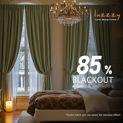 Lazzzy Velvet Blackout Curtains Thermal Insulated Room Window Drapes Super Soft Luxury Curtains for Living Room Bedroom Rod Pocket 2 Panels, Olive Sage, 62" W x 108" L