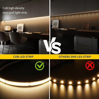 COB LED Strip Lights Natural White,24V Dimmable led Light Strip KIT with Remote and app Control,4000K 32.8FT/2 * 5m 8mm Wide Ra>90 Cuttable Flexible Strip Lights for Bedroom,Shelf,Cabinet