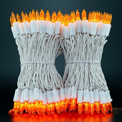 YULETIME 200 Orange LED Christmas Lights with White Wire, Pack of 2 Strands 33 Feet 100 Lights UL Certified Holiday String Light Set