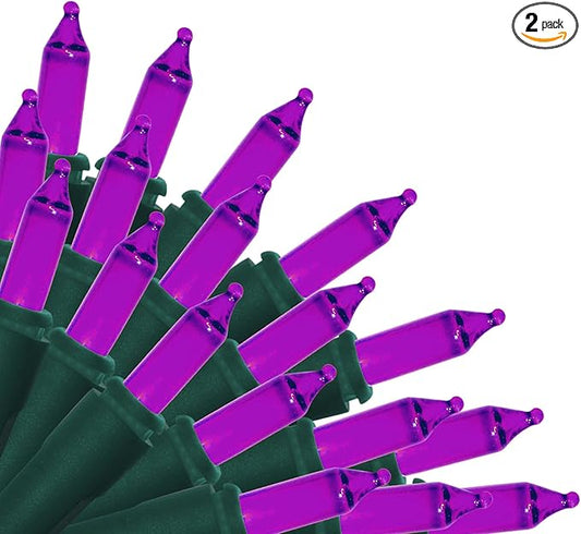 Brite Star 100 Count Mini String Christmas Lights, Purple - 22 feet Indoor/Outdoor Christmas Tree Lights with Green Wire (Set of 2)