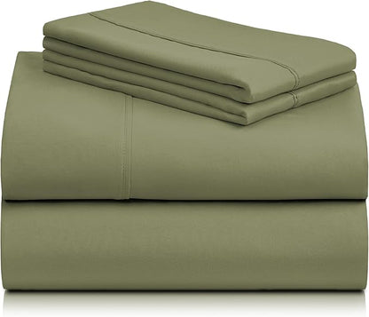 LuxClub 4 PC Full Sheet Set, Breathable Luxury Bed Sheets, Deep Pockets Wrinkle Free Cooling Bed Sheets Machine Washable Hotel Bedding Silky Soft - Olive Full