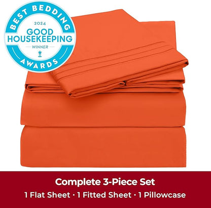 Mellanni Twin Sheets Set - 3 PC Iconic Collection Bedding - Hotel Luxury, Extra Soft, Cooling Bed Sheets - Wrinkle, Fade, Stain Resistant (Twin, Poppy Orange)