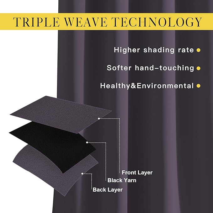 NICETOWN Bedroom Blackout Curtains and Drapes - Window Treatment Thermal Insulated Solid Grommet Blackout Draperies for Bedroom (Set of 2 Panels, 52 by 54 Inch, Greyish Purple)