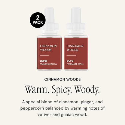 PuraHome Scent Refill - Smart Home Air Diffuser - Up to 120-Hours of Luxury Fragrance per Refill - Home Essential - Clean & Safe Diffuser Fragrance - 2 Pack, Cinnamon Woods