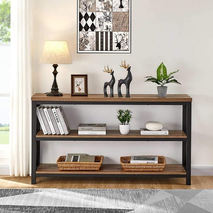 FATORRI Console Table for Entryway, Wood Sofa Table, Rustic Hallway Tables with 3-Tier Shelves for Living Room, Foyer (55 Inch, Rustic Oak)