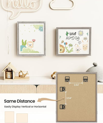 BAIJIALI Grey Art Frames for Kids Artwork - Front Opening Holds 150 Drawings, 3D Crafts - 4 Packs 8.5x11 with mat or 9x12 without Mat