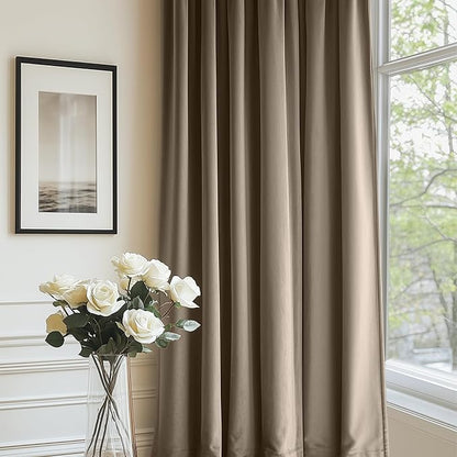Lazzzy Velvet Blackout Curtains Thermal Insulated Room Window Drapes Super Soft Luxury Curtains for Living Room Bedroom Rod Pocket 2 Panels, Light Taupe, 52" W x 96" L
