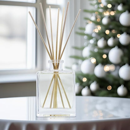 Urban Naturals Christmas Morning Reed Diffuser Set – Aromatic Rosemary, Eucalyptus, Balsam Spruce, Orange, Cedar & Amber – Sleek Rectangular Refillable Glass Bottle – Made in The USA