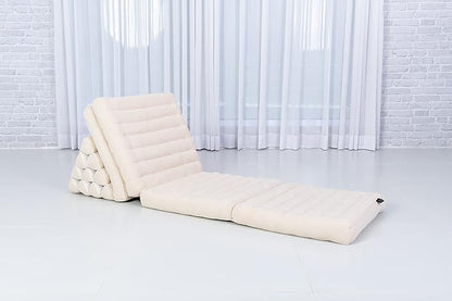 Leewadee Comfortable Japanese Floor Mattress - Thai Floor Bed with Triangle Cushion - Futon Mattress - XL Extra Long Thai Massage Mat, 89 x 20 inches, Ecru, Kapok Filling