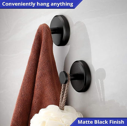 HOME SO Suction Cup Hooks for Shower, Bathroom, Kitchen, Glass Door, Mirror, Tile – Loofah, Towel, Coat, Bath Robe Hook Holder for Hanging up to 15 lbs – Waterproof & Rustproof, Matte Black (2-Pack)