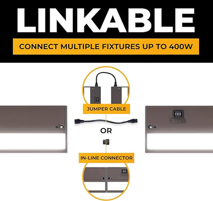 LED Under Cabinet Lighting Hardwired - 3CCT 12 Inch Bronze Finish - Undercabinet Lights for Kitchen - Linkable Undercounter Dimmable Plug in Light or Hard Wired - Under Counter Fixture Direct Wire