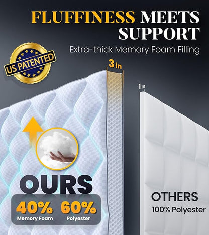 3 Inch Ultra-Fluffy Memory Foam Mattress Topper Twin XL for Back Pain, Extra Soft Pillow Top Twin XL Mattress Topper with 4X Support, Mattress Pad with Breathable Air Mesh Sides, 6-21'' Deep Pocket