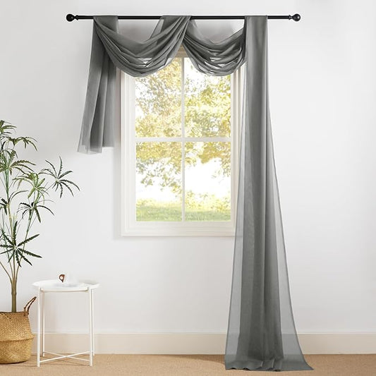NICETOWN Bed Canopy Scarf Curtains Sheer Textured - Multifunctional Window Topper Scarf Home Decor Voile Valance for Party/Carnival (Sold Individually, W60 x L216, Dark Gray)
