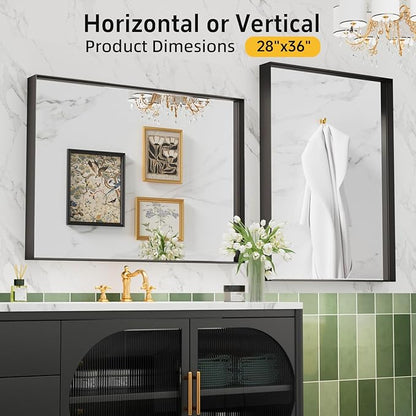 36”x 28” Black Bathroom Mirrors for Over Sink, Modern Vanity Mirror, Black Mirrors for Living Room Bedroom Hallway Decorative,Tempered Glass Hangs Vertically or Horizontally