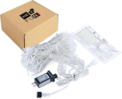 HEYFUNi 304 LED Curtain Lights Outdoor, 9.8Ft*9.8Ft Hanging String Lights Plug in with 8 Modes, Connectable Curtain Fairy Lights for Bedroom, Dorm, Christmas, Wall, Backdrop, Wedding Decor, White