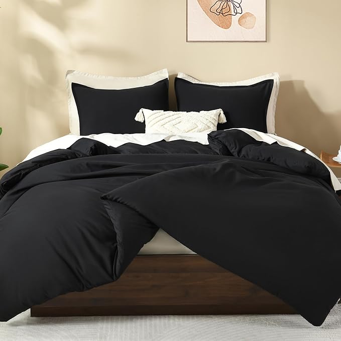 Litanika Comforters Black Oversized Queen Size, 3 Pieces Lightweight Solid Bedding Comforter Set, All Season Fluffy Bed Set (98x98In Comforter & 2 Pillowcases)