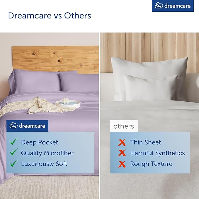 DREAMCARE Queen Sheet Set – 6 pcs Cooling Bed Sheets – up to 21” Deep Pocket Queen Sheets Set – 2500 Supreme Collection – Extra Soft 100% Brushed Microfiber Hotel Luxury with Side Pocket – Lavender