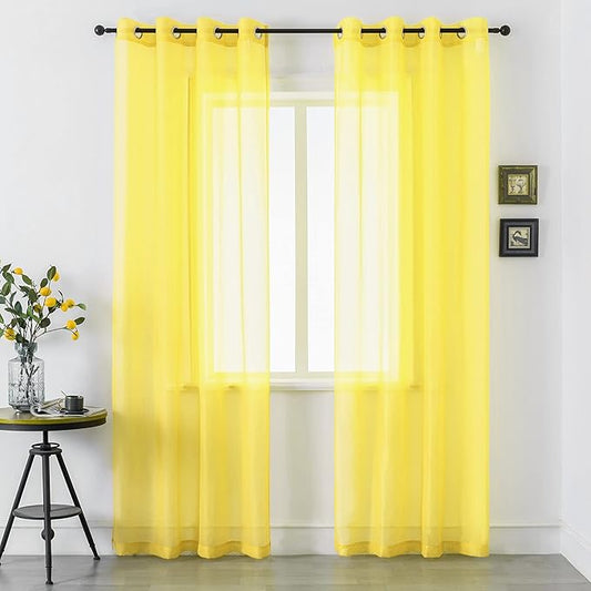 DUALIFE Yellow Sheer Curtains 84 Inches Long for Living Room Set 2 Grommet Look Soft Semi Transparent Voile Drape Window Sheer Curtains for Bedroom Boys 52x84 Length Solid Bright Color