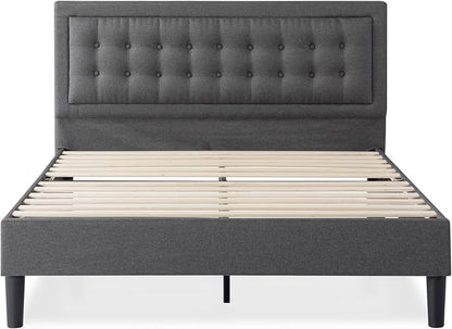 ZINUS Dachelle Upholstered Platform Bed Frame, Mattress Foundation, Wood Slat Support, No Box Spring Needed, Eco Friendly WonderBox (TM) Packaging, Easy Assembly, Dark Grey, Queen