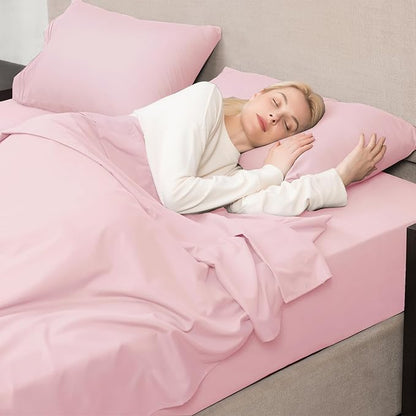 Mejoroom Twin Sheet Set - Hotel Collection Twin Sheets - Bedding Sheets & Pillowcases with Deep Pocket Fitted Sheet, Breathable, Wrinkle & Fade Resistant - 3 Piece(Blush Pink)