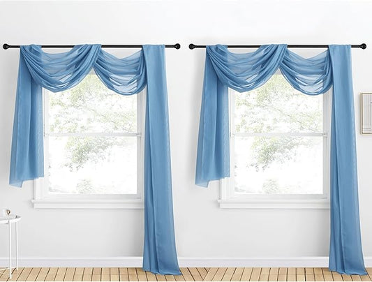 NICETOWN Decorative Stone Blue Window Scarf for Beach, Voile Sheer Curtains Flexible Valances Bed Canopy for Wedding Arch Kids Room, 2 Panels, W60 x L216
