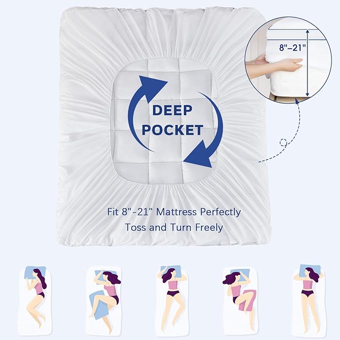 CYMULA California King Mattress Topper, Cooling Mattress Pad Cover, Extra Thick Pillow Top Mattress Topper with 8-21 Inch Elasticated Deep Pockets, Plush Down Alternative Fill Mattress Protector