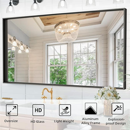60x40 Inch Black Bathroom Mirrors for Over Sink, Large Wall Mirrors, Tempered Glass, Aluminum Metal Framed, Bathroom Vanity Mirrors, Living Room Bedroom Entryway Mirror (Horizontal/Vertical)