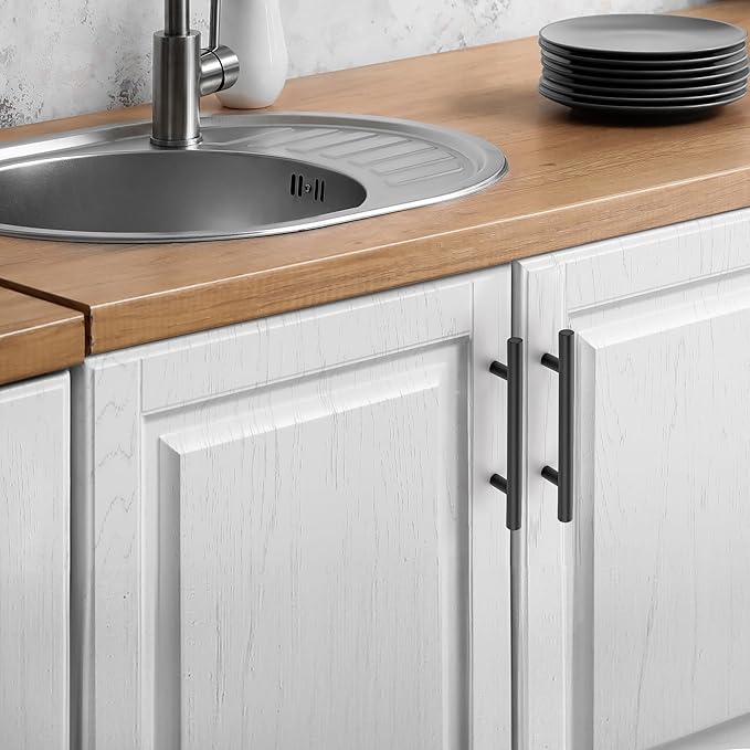 JOY DECOR 3 Pack Cabinet Handles, Black Cabinet Pulls, 3-3/4 in Hole Center Kitchen Hardware, Stainless Steel T Bar Handles for Dresser Drawers