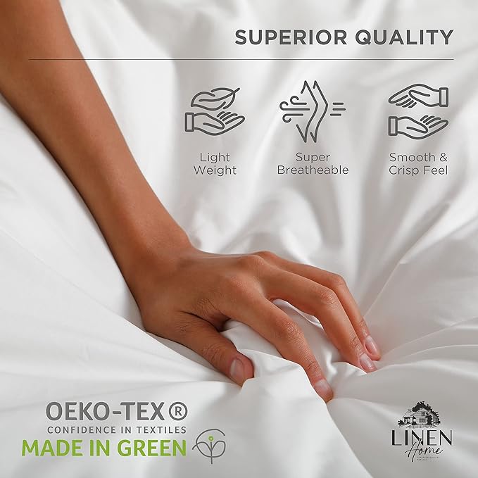 Linen Home 100% Cotton Percale Sheets Full Size, Sage, Deep Pocket, 4 Pieces Set - 1 Flat, 1 Deep Pocket Fitted Sheet and 2 Pillowcases, Crisp Cool and Strong Bed Linen