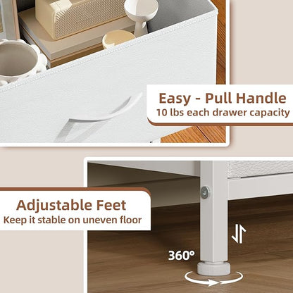 Somdot Dresser for Bedroom with 4 Drawers, Storage Organizer Chest of Drawers with Removable Fabric Bins for Closet Bedside Living Room Laundry Entryway Hallway, White Leather