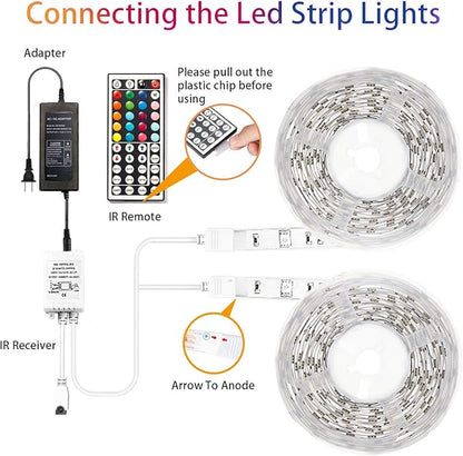 dalattin 65.6ft RGB Led Lights for Bedroom Color Changing Led Strip Lights with 44 Keys Remote,for Home Essential, Bedroom Room Party Decoration,Festival Decor,2 Rolls of 32.8ft