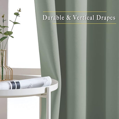 NICETOWN Room Darkening Patio Curtains for Windows 84 inch Length - Solid Thermal Insulated Grommet Light Reducing Panels Window Treatment for Living Room (Sage Green, 2 Panels = 160" Wide)