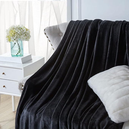 Walensee Fleece Blanket Plush Throw Fuzzy Lightweight (Queen Size 90x90 Black) Super Soft Microfiber Flannel Blankets for Couch, Bed, Sofa Ultra Luxurious Warm and Cozy for All Seasons