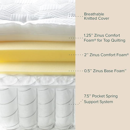 ZINUS 12 Inch Euro Top Pocket Spring Hybrid Mattress, Twin, Pressure Relief, Pocket Innersprings for Motion Isolation, Mattress in A Box
