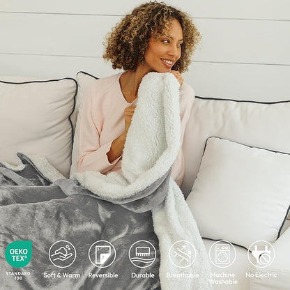 NANPIPER Sherpa Blanket Twin Size for Couch, Warm and Lightweight Throw, Soft Fuzzy Plush Fleece for Winter, Lunar Rock Grey 60x80 Inches