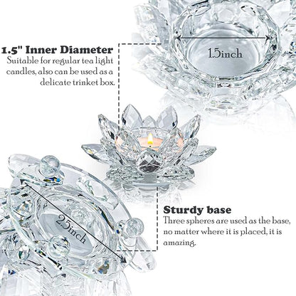 Crystal Lotus Flower Tealight Candle Holders/Glass Tea Light Candlestick Decor Decoration for Christmas Home Wedding Party… (Clean 2pcs)