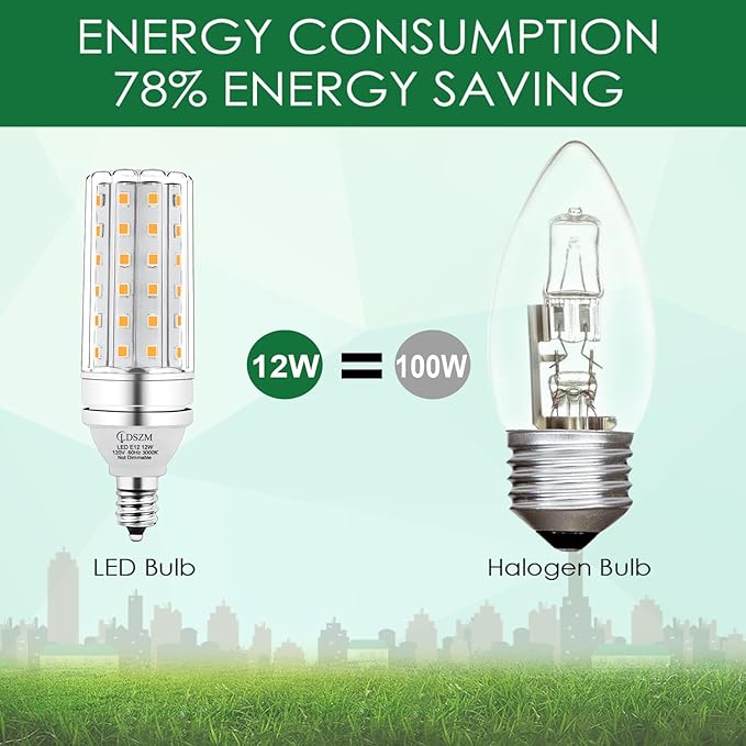 E12 LED Bulbs,12W LED Corn Light Bulb, E12 LED Bulb 100W Equivalent 1200 Lumen 3000K Warm White, Non-Dimmable LED Candelabra Light Bulbs, E12 Candelabra Base Chandelier Light Bulbs, Pack of 3
