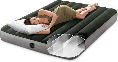 Intex 64778E Dura-Beam Standard Prestige Air Mattress: Fiber-Tech – Full Size – Hand-Held Battery Pump – 10in Bed Height – 600lb Weight Capacity