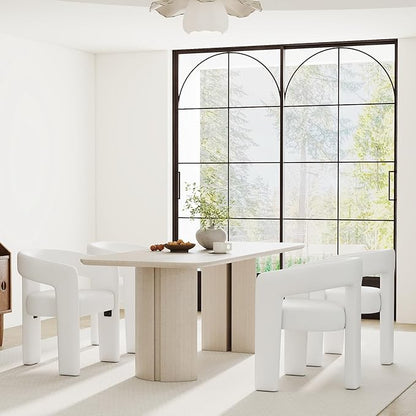 Modern Barrel Dining Chair, PU Leather Upholstered Accent Side Chair with Arms Comfy Makeup Vanity Chair, Dining Living Room Kitchen Chair, White
