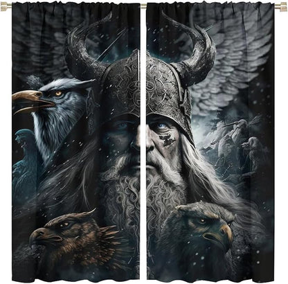Fantasy Norse Viking Blackout Curtains for Bedroom,Cool Gothic Vintage Vikings Mystical Symbol Eagle Rod Pocket Thermal Insulated Room Darkening Curtains 2 Panels 63L x 31.5W