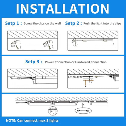 CNSUNWAY LED Shop Light 2FT, 20W 3000LM 6500K, T8 LED Tube Lights, Clear Cover, Ceiling and Utility Shop Lights, Linkable Light Fixture for Room, Garage, Workbench, Warehouse, ETL Listed (2 Pack)