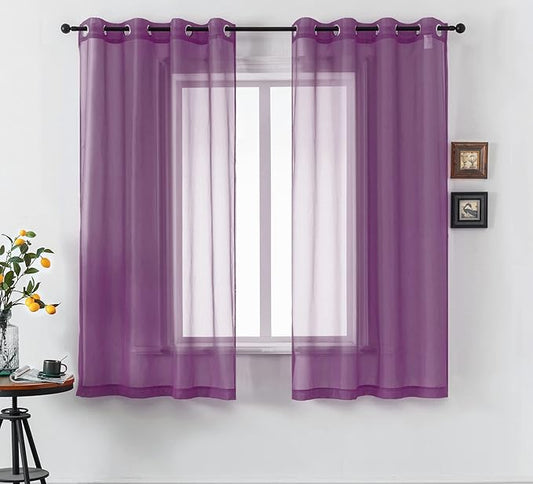 DUALIFE Dark Purple Curtains 63 Inch Length for Bedroom Girls 2 Panels Set Grommet Semi Transparent Window Drapes Sheer Voile Royal Purple Thin Curtains for Living Room Violet Plum 52x63 Inches