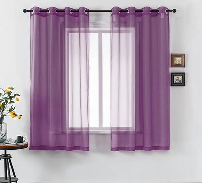 45 Inch Length Purple Short Sheer Curtains for Kitchen Small Windows Set of 2 Panels Grommet Window Semi Voile Drapes Purple Sheer Curtains for Living Room Kids Decor Dark Royal Purple 52x45 Long