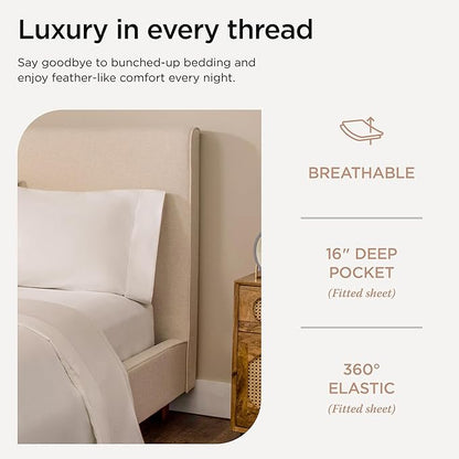 Threadmill Luxury 800 Thread Count 100% Cotton Sheets - Sateen Weave Twin XL Bed-Sheets, Better Than Egyptian Cotton,3 Pc Solid Bedding Set (Hotel White), Fits 15" Deep Pocket