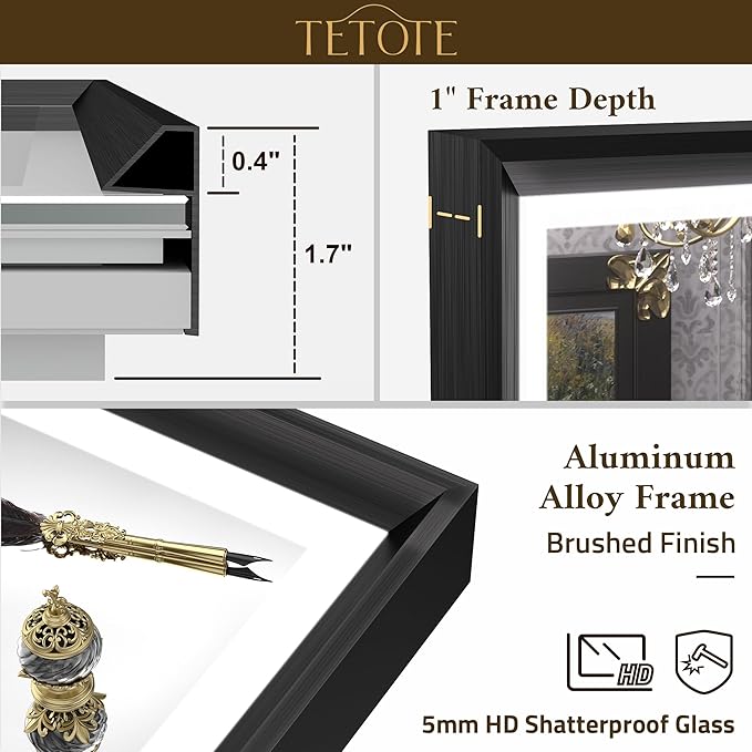 TETOTE LED Mirror for Bathroom Black Metal Frame 40x32 Frontlit & Backlit Lighted Vanity Mirror Baroque Gothic Anti Fog Stepless Dimmable White/Warm/Natural,CRI90+,Waterproof(Horizontal/Vertical)